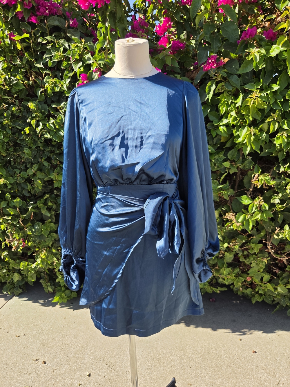 Petal & Pup Opal Mini Dress Women's 6 Satin Long Sleeve Waist Tie Party